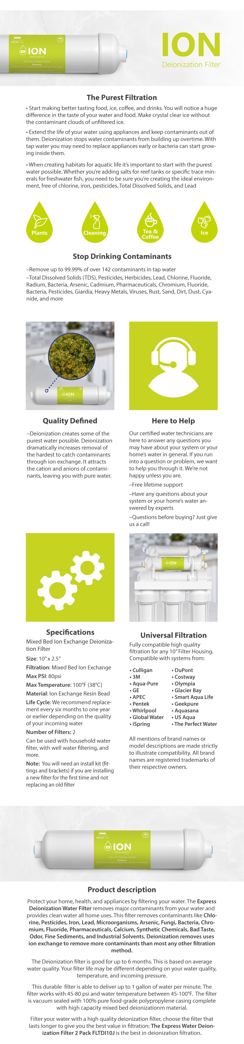 Express Water Deionization Water Filter Cartridge DI Mixed Bed Purifier